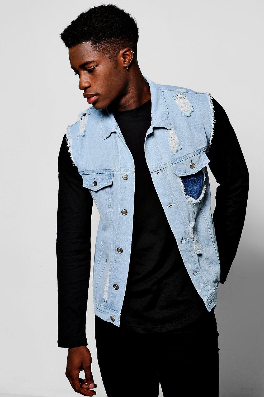 Sleeveless jean sale jacket mens